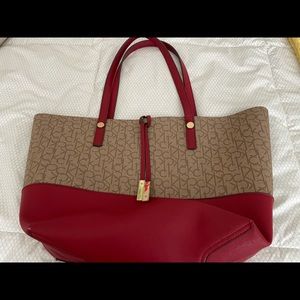 Classic tan/red Calvin Klein tote